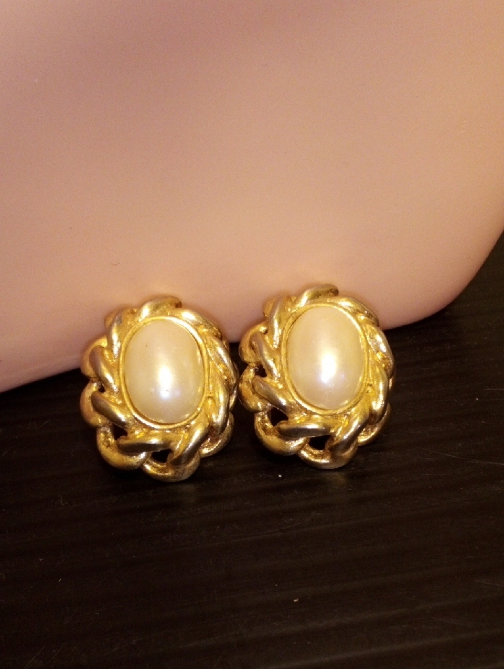 Gold-Tone Pearl Cabochon Twist Earrings - Women Jewelry